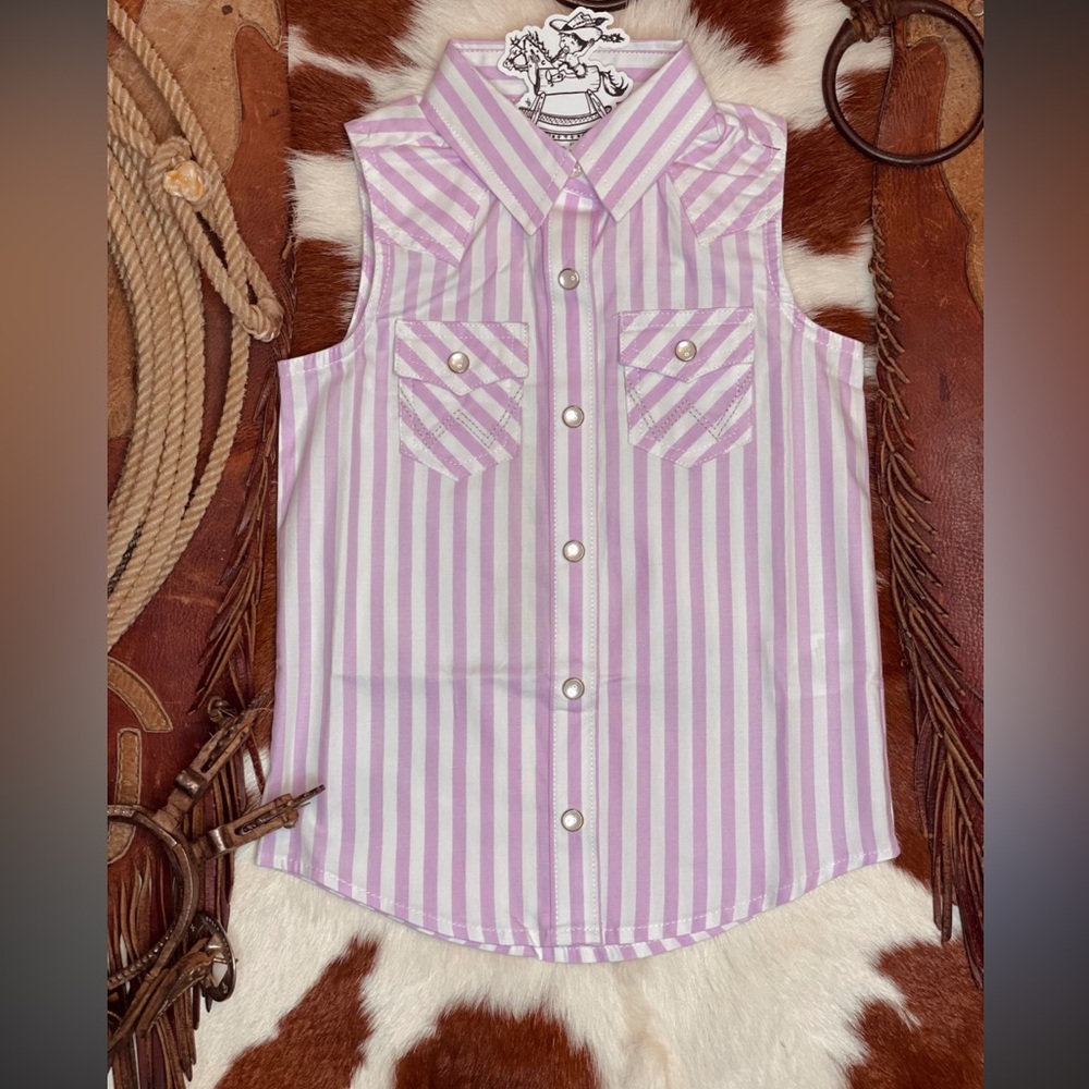 Wrangler Girls' Sleeveless Button-Front Stripe Top - Pink & White